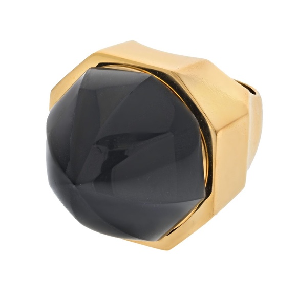 David Webb Platinum & 18K Yellow Gold Black Onyx Dome Ring - Picture 1 of 5
